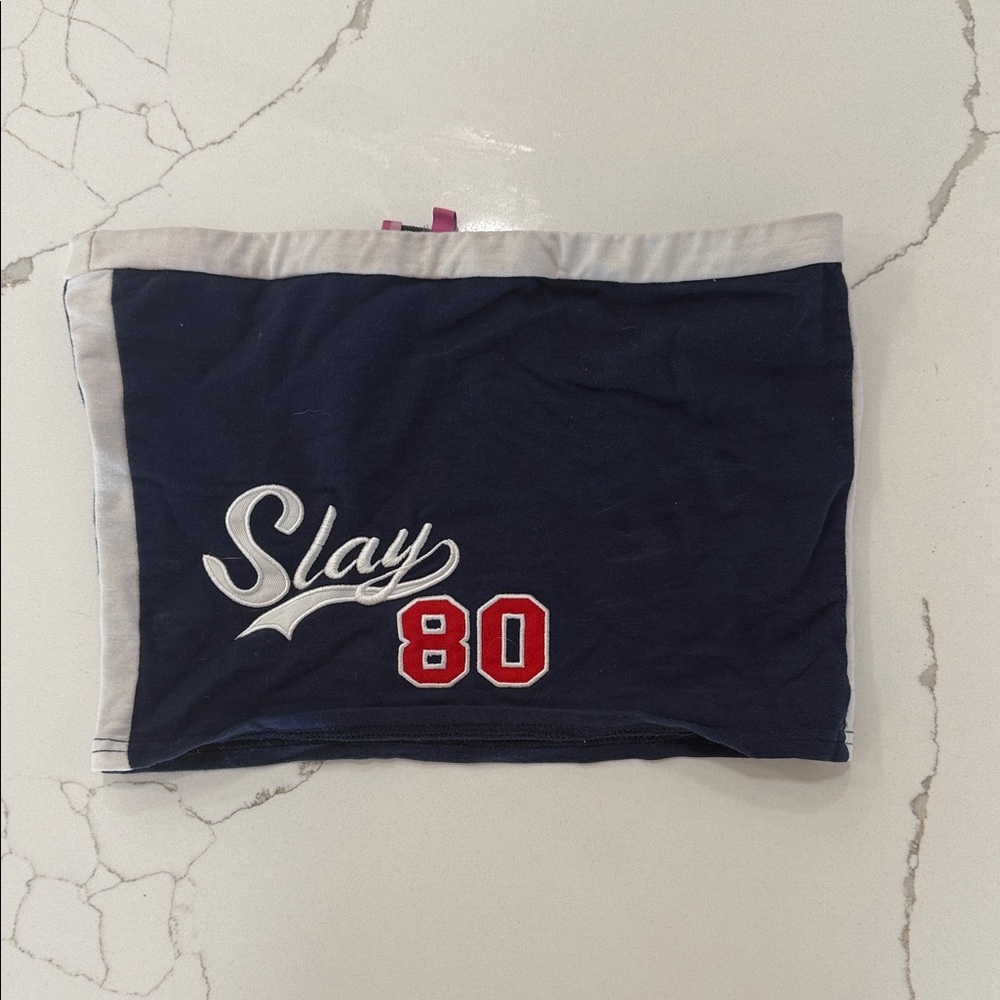 Edikted Navy and White Crop Top